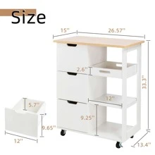 Vongrasig Kitchen Island Cart With Storage,Rolling Kitchen Island Storage Cabinet,Side Table On Wheels With Worktop,3 Open Shelves And 3 Drawers For Kitchen,Dinning Room - trắng - Xem 2