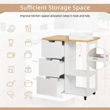 Vongrasig Kitchen Island Cart With Storage,Rolling Kitchen Island Storage Cabinet,Side Table On Wheels With Worktop,3 Open Shelves And 3 Drawers For Kitchen,Dinning Room - trắng - Xem 4