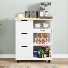 Vongrasig Kitchen Island Cart With Storage,Rolling Kitchen Island Storage Cabinet,Side Table On Wheels With Worktop,3 Open Shelves And 3 Drawers For Kitchen,Dinning Room - trắng - Xem 6