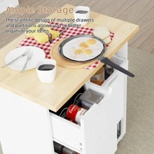 Vongrasig Kitchen Island Cart With Storage,Rolling Kitchen Island Storage Cabinet,Side Table On Wheels With Worktop,3 Open Shelves And 3 Drawers For Kitchen,Dinning Room - trắng - Xem 3