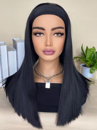 Synthetic Heat Resistant Wigs Long Bob Straight Headband Wigs Natural Black 16 Inch For  Headband Wigs Natural Woman Wigs