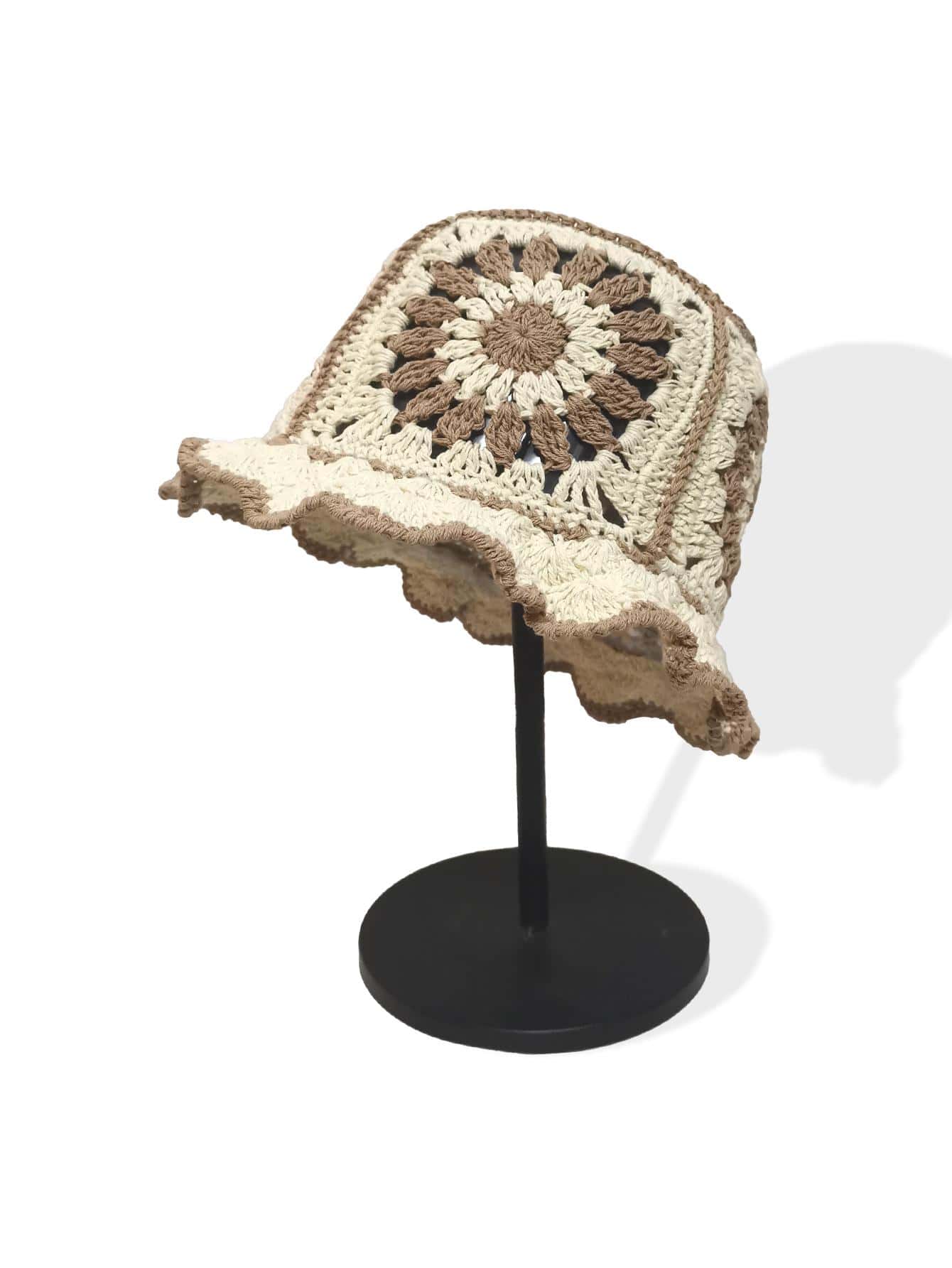 1pc Flower Design Crochet Vacation Hat Boho - Beige - View 1