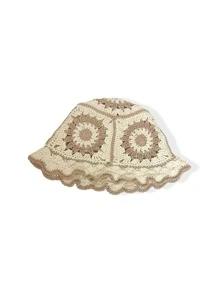 1pc Flower Design Crochet Vacation Hat Boho - Beige - View 2