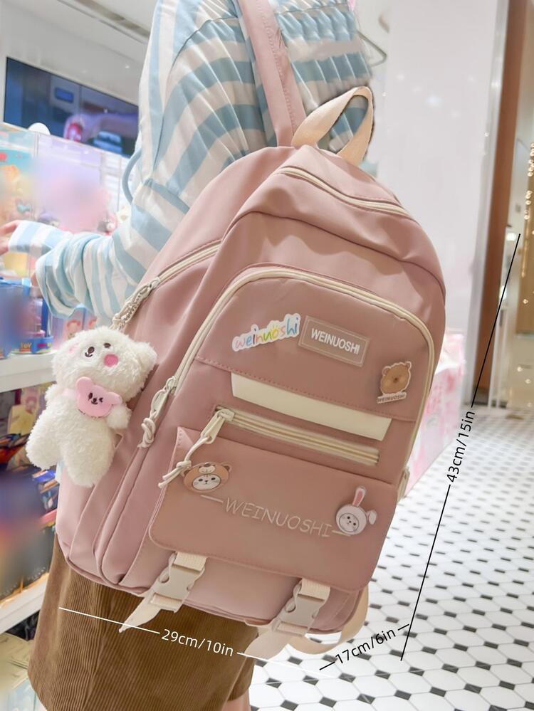 New Aesthetic Backpack Kawaii Backpack With Badge Pins Keychain Pendant Light Weight Travel Backpack | Casual Daypacks - View #8