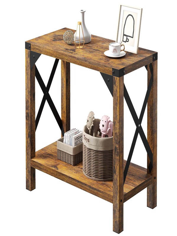 GymChoice Modern Farmhouse Side Table, Narrow End Table for Small Spaces, Rectangular Farmhouse