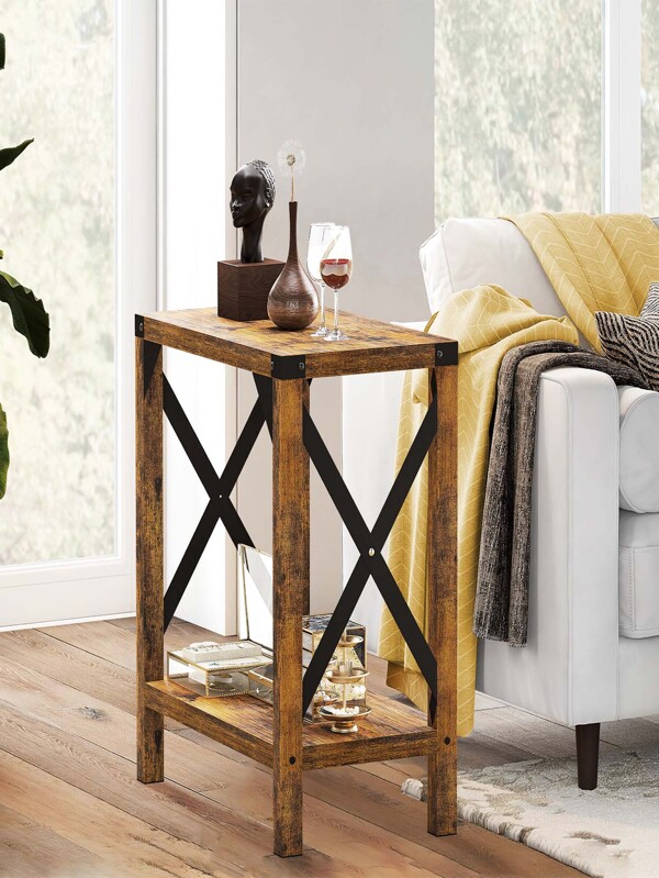 GymChoice Modern Farmhouse Side Table, Narrow End Table for Small Spaces, Rectangular Farmhouse