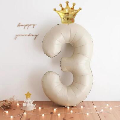 クリームの40インチ数字バルーン、王冠フォイルバルーン 0-9、誕生日結婚式パーティー装飾用、ヘリウムガス対応グローブ