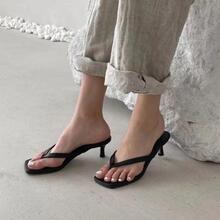 Sandalias de tacón alto negras de moda para mujer en verano - Negro - Ver 2