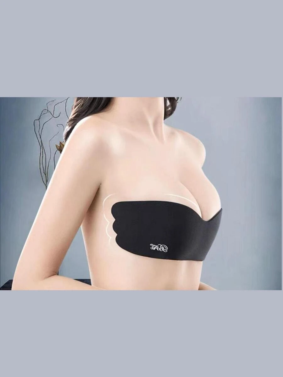 Sujetador Adhesivo Brasier Super Push Up Sin tirantes Invisible Levanta Busto - Negro - Ver 1