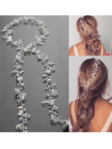 1 Máy Tính Một Mét Ngọc Trai & Pha Lê Băng Đô Cô Dâu, Phụ Kiện Tóc Đơn Giản & Thanh Lịch Cho Đám Cưới/Tiệc - Bạc - Xem 1