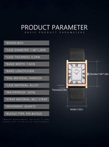 IBSO 1入組黑色紋理錶帶時尚防水方形錶盤石英手錶，適合日常裝飾 - 白色 - 查看 7