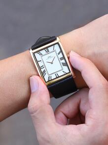 IBSO 1入組黑色紋理錶帶時尚防水方形錶盤石英手錶，適合日常裝飾 - 白色 - 查看 5