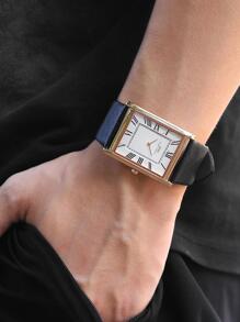 IBSO 1入組黑色紋理錶帶時尚防水方形錶盤石英手錶，適合日常裝飾 - 白色 - 查看 6