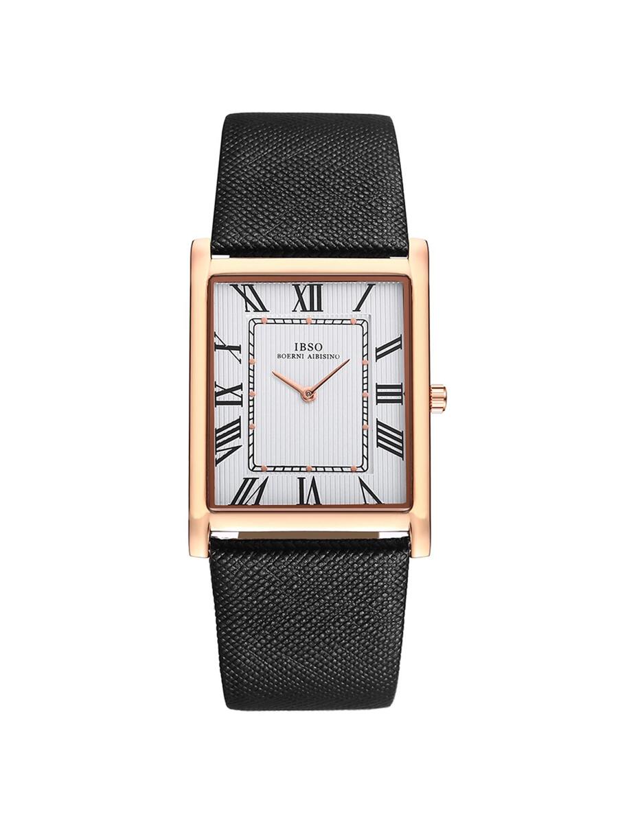 IBSO 1入組黑色紋理錶帶時尚防水方形錶盤石英手錶，適合日常裝飾 - 白色 - 查看 1