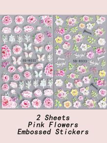 2 tấm 5D Họa tiết hoa Nail Art Sticker Đề can móng tay, Phụ nữ Cô gái Trang trí móng tay acrylic mùa hè - Nhiều màu - Xem 2