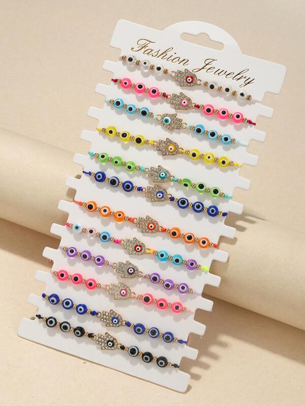 12pcs Eye & Hamsa hand Decor Bracelet