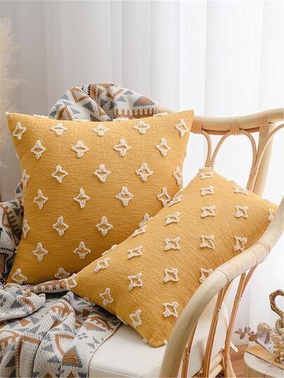 1pc Nordic Style Embroidered Six-petal Flower Plush Cushion Pillow For Living Room Sofa, Bed Headrest, Guesthouse