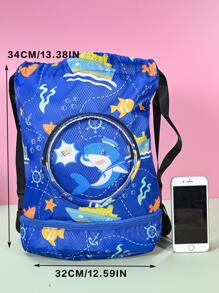 Chicos Mochila con cordón tiburón & con estampado de letra - Azul Marino - Ver 5