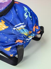Chicos Mochila con cordón tiburón & con estampado de letra - Azul Marino - Ver 3