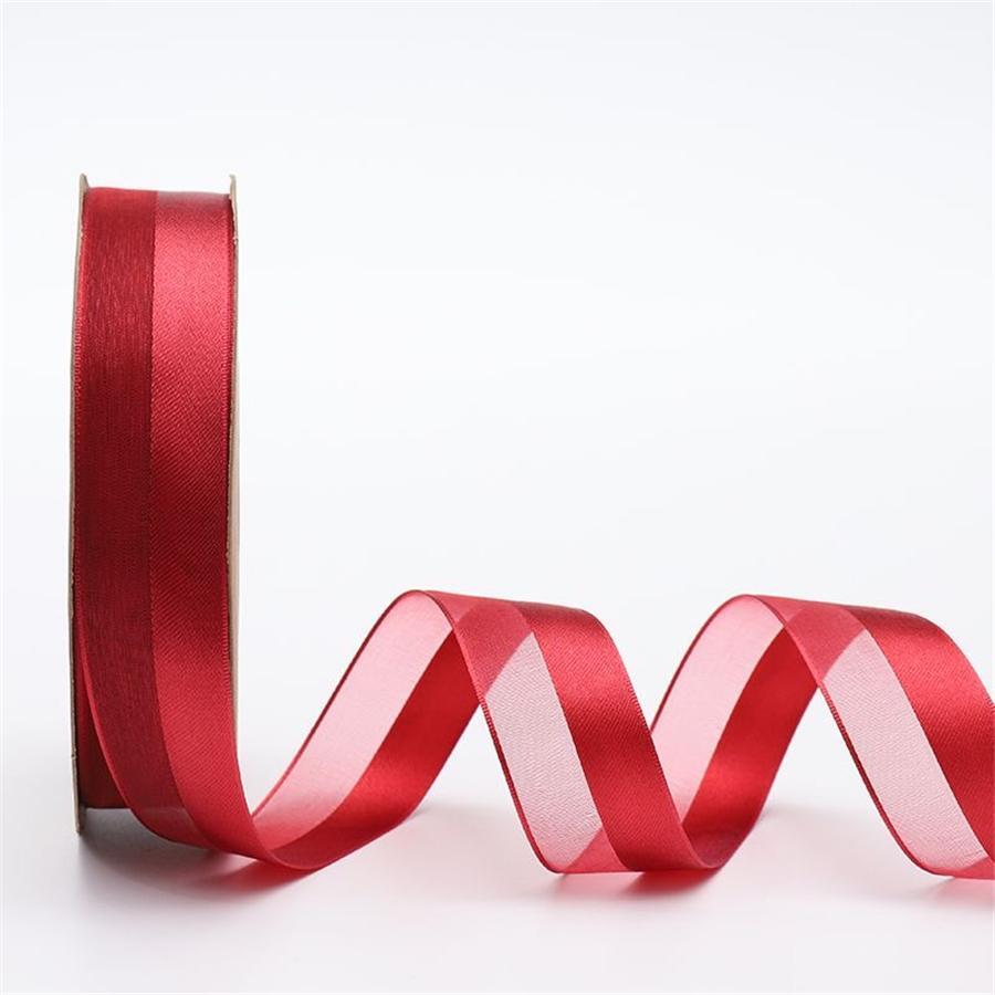 5碼25mm半緞邊無框緞帶和紗帶,適用於結婚、聖誕節裝飾、手工diy禮品包裝 - 酒紅色 - 查看 1