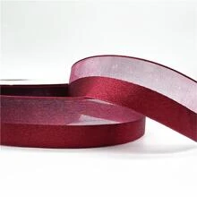 5碼25mm半緞邊無框緞帶和紗帶,適用於結婚、聖誕節裝飾、手工diy禮品包裝 - 酒紅色 - 查看 2