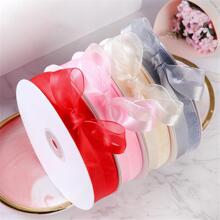 5碼25mm半緞邊無框緞帶和紗帶,適用於結婚、聖誕節裝飾、手工diy禮品包裝 - 酒紅色 - 查看 6