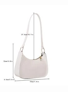 Solid Color Geometric Embossed Zipper Shoulder Bag, Women's Fashionable Retro Waterproof Casual Handbag, Suitable For Office, Work, Business, Commuting And Other Occasions - White - View 4