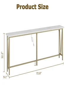 Sofa Tables Narrow Long, Gold Console Table with Power Outlets, 72.8" Behind Couch Table for Living Room, Extra Long Console Tables for Entryway, Hallway, Foyer-Gold - 金色 - 查看 2
