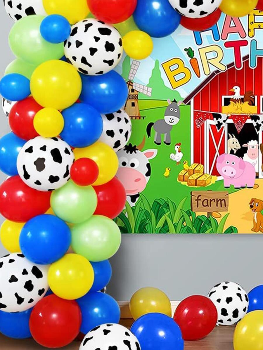 127Pcs Blue Red Yellow Green Print Cow Balloons Garland Arch Kit For