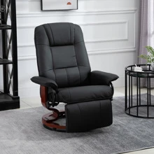 HOMCOM Faux Leather Manual Recliner, Adjustable Swivel Lounge Chair with Footrest, Armrest and Wrapped Wood Base for Living Room, Black - màu đen - Xem 2