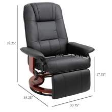 HOMCOM Faux Leather Manual Recliner, Adjustable Swivel Lounge Chair with Footrest, Armrest and Wrapped Wood Base for Living Room, Black - màu đen - Xem 4
