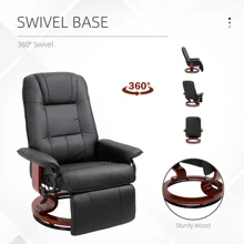 HOMCOM Faux Leather Manual Recliner, Adjustable Swivel Lounge Chair with Footrest, Armrest and Wrapped Wood Base for Living Room, Black - màu đen - Xem 8