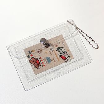 1 pieza Bolsa transparente para tarjetas, monedero de estudiante, conjunto de tarjetas con motivo de corazón para niña