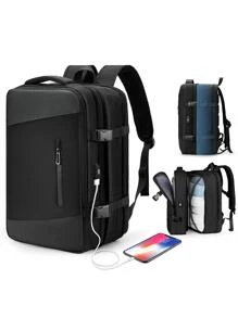 Floless 40L Expandable Travel Backpack, Large Capacity Business Travel Bag With USB Charging Port And Anti-Theft Pocket, 17" Waterproof Laptop Backpack, Christmas/Valentine's Day/Camping/Gym/Beach Bag, Notebook Sleeve, Vacation Bag, Black