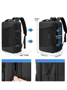 Floless 40L Expandable Travel Backpack, Large Capacity Business Travel Bag With USB Charging Port And Anti-Theft Pocket, 17" Waterproof Laptop Backpack, Christmas/Valentine's Day/Camping/Gym/Beach Bag, Notebook Sleeve, Vacation Bag, Black