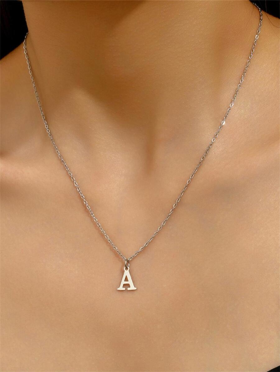 1pc Fashionable Minimalist Women's Hollow 26 Letter English Necklace - Silver - View 1