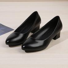 Zapatos negros de suela blanda y cómodos para mujeres profesionales, adecuados para el trabajo, entrevistas, hotel y uniforme de azafata, zapatos de tacón grueso - Negro - Ver 1