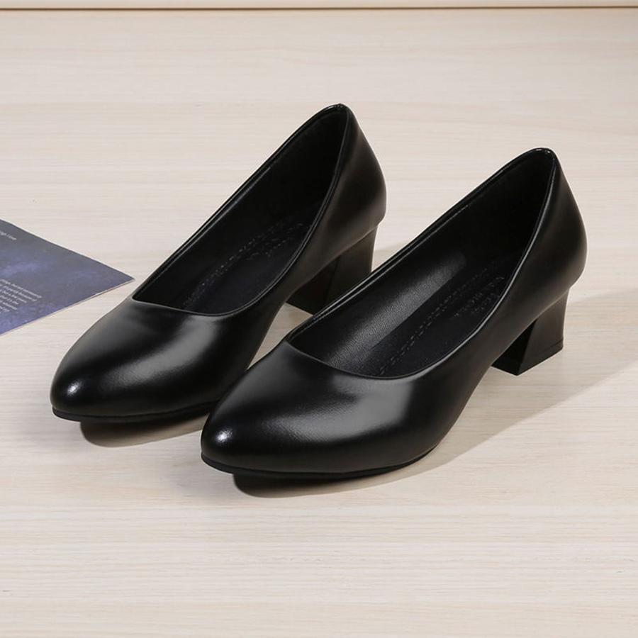 Zapatos negros de suela blanda y cómodos para mujeres profesionales, adecuados para el trabajo, entrevistas, hotel y uniforme de azafata, zapatos de tacón grueso - Negro - Ver 1