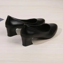 Zapatos negros de suela blanda y cómodos para mujeres profesionales, adecuados para el trabajo, entrevistas, hotel y uniforme de azafata, zapatos de tacón grueso - Negro - Ver 5
