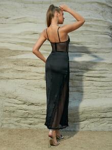 Nina Bonheur 網紗拼接緊身吊帶連衣裙 - 黑色 - 查看 6