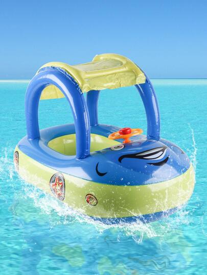 1 件装充气汽车/船形游泳圈带遮阳伞儿童腋下浮圈夏季游泳