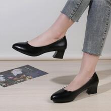 Zapatos negros de suela blanda y cómodos para mujeres profesionales, adecuados para el trabajo, entrevistas, hotel y uniforme de azafata, zapatos de tacón grueso - Negro - Ver 2