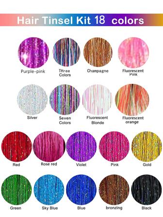 18pcs Sparkle Extra Long Straight Hair Tinsel Synthetic Hair Extension Kit