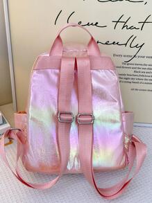 Chicas Mochila funcional holográfico con diseño de parche de letra cremallera preppy - Rosa - Ver 3