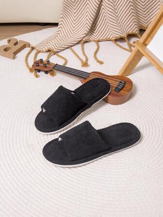 男士單帶臥室極簡風格黑色燈芯絨拖鞋
