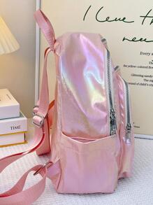 Chicas Mochila funcional holográfico con diseño de parche de letra cremallera preppy - Rosa - Ver 4