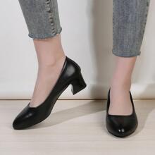 Zapatos negros de suela blanda y cómodos para mujeres profesionales, adecuados para el trabajo, entrevistas, hotel y uniforme de azafata, zapatos de tacón grueso - Negro - Ver 6