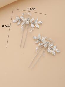 2pcs Women Faux Pearl & Leaf Decor Fashionable Hair Pin For Hair Decoration Elegant,Crown Hair Combs Combs For Hair Side Comb