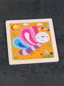 1 件木制动物形状拼图玩具，适合儿童早期教育，带有卡通飞机图案（印刷可能有所不同）玩具拼图，拼图，木制玩具 - 粉色 - 查看 1