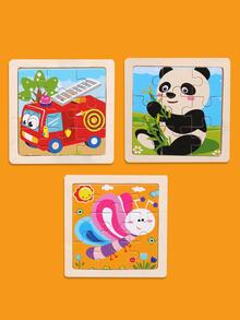 1 件木制动物形状拼图玩具，适合儿童早期教育，带有卡通飞机图案（印刷可能有所不同）玩具拼图，拼图，木制玩具 - 粉色 - 查看 7